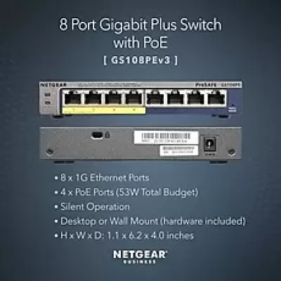 NETGEAR PRO SAFE PLUSGS108PE v3 8 PORT GIGA SWITCH (4 PORT POE)