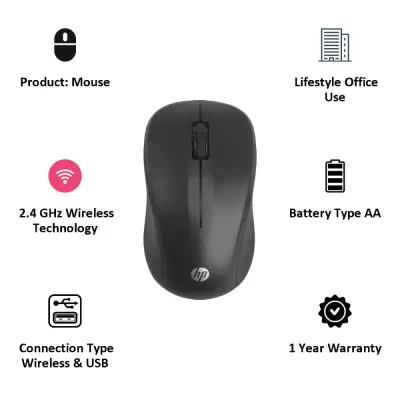 HP S500 / Full Size, Ambidesxtrous Design, Anti slip rubber scroll wheel, 1200 DPI Wireless Optical Mouse (2.4GHz Wireless, Black)